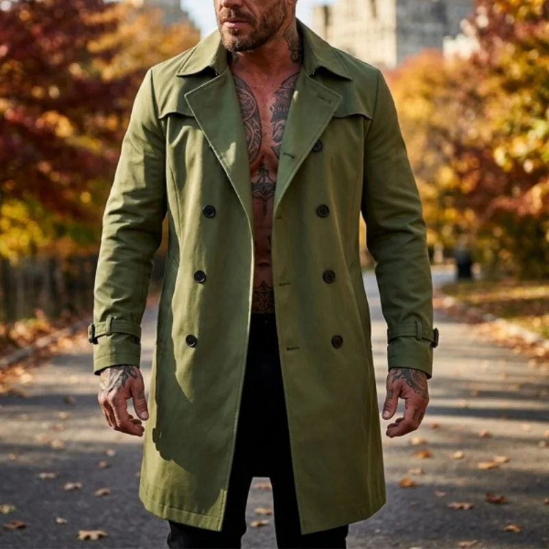 Fall New Trench Men's Streetwear Windbreaker Outerwear Lightweight Coat Business Casual Outdoor Extended Jacket Men's Clothing 5
