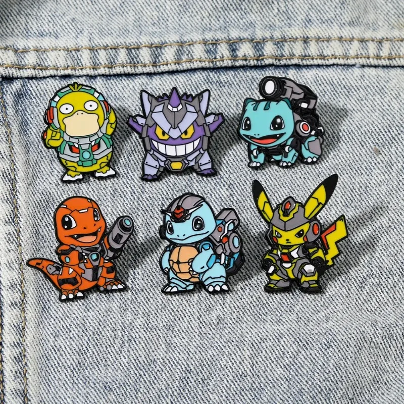 6pcs Set Anime Creative Mech Pok é mon Badge Armor Pikachu Little Fire Dragon Clothing Brooch Personalized Backpack Accessories