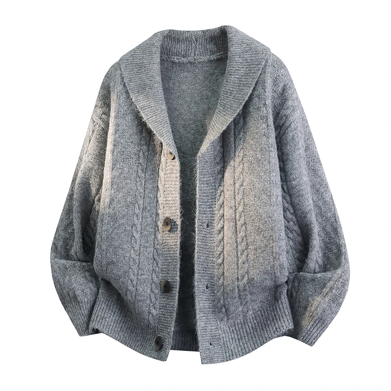 Fashion Trendy Men's Cable Knitted Cardigan Sweater Autumn Winter Soft Long Sleeved Solid Color Tops Business Casual Men's Wear