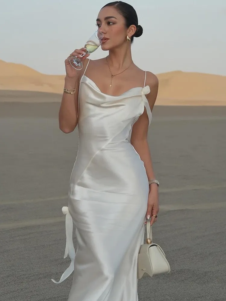 Sexy doux épicé v-ne soie Satin Floral décoré Dr taille haute a-ligne Svel longue robe femmes Faion été 2025