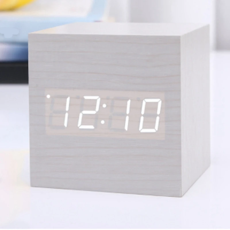 LED Backlight Digital Thermometer Alarm Clock Voice Control Retro Glow Watch Desktop Table Luminous Clock Home