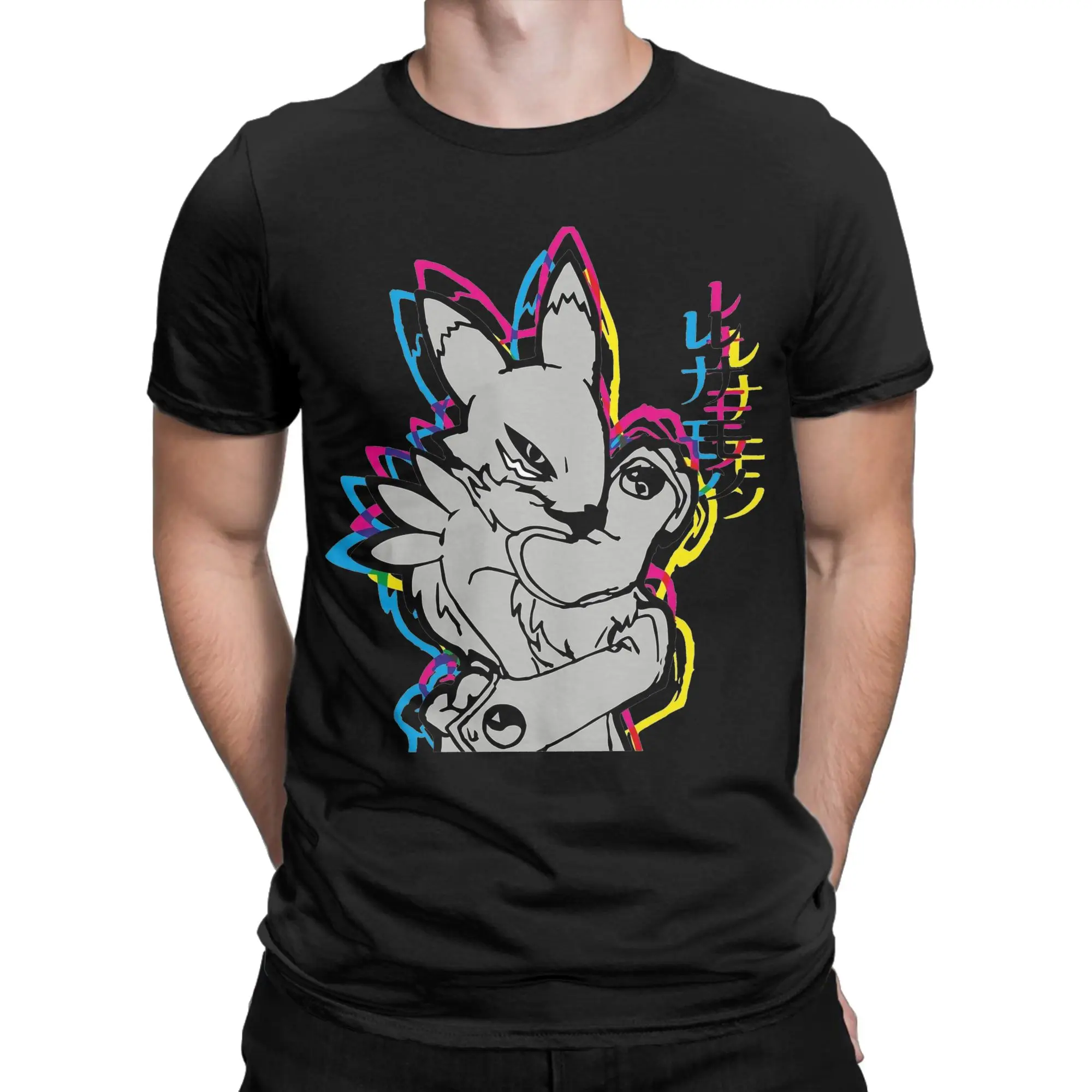 Men Women Renamon Digimon Anime T Shirts  Pure Cotton Tops Leisure Short Sleeve Crewneck Tees Plus Size T-Shirt