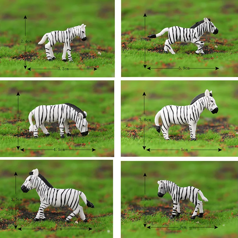 6 Stks/sets Simulatie Zebra Familie Pvc Sprookjesachtige Tuin Miniaturen Beeldjes Dier Mini Figuren Landschapsboerderij Decoratie Kids Cadeau