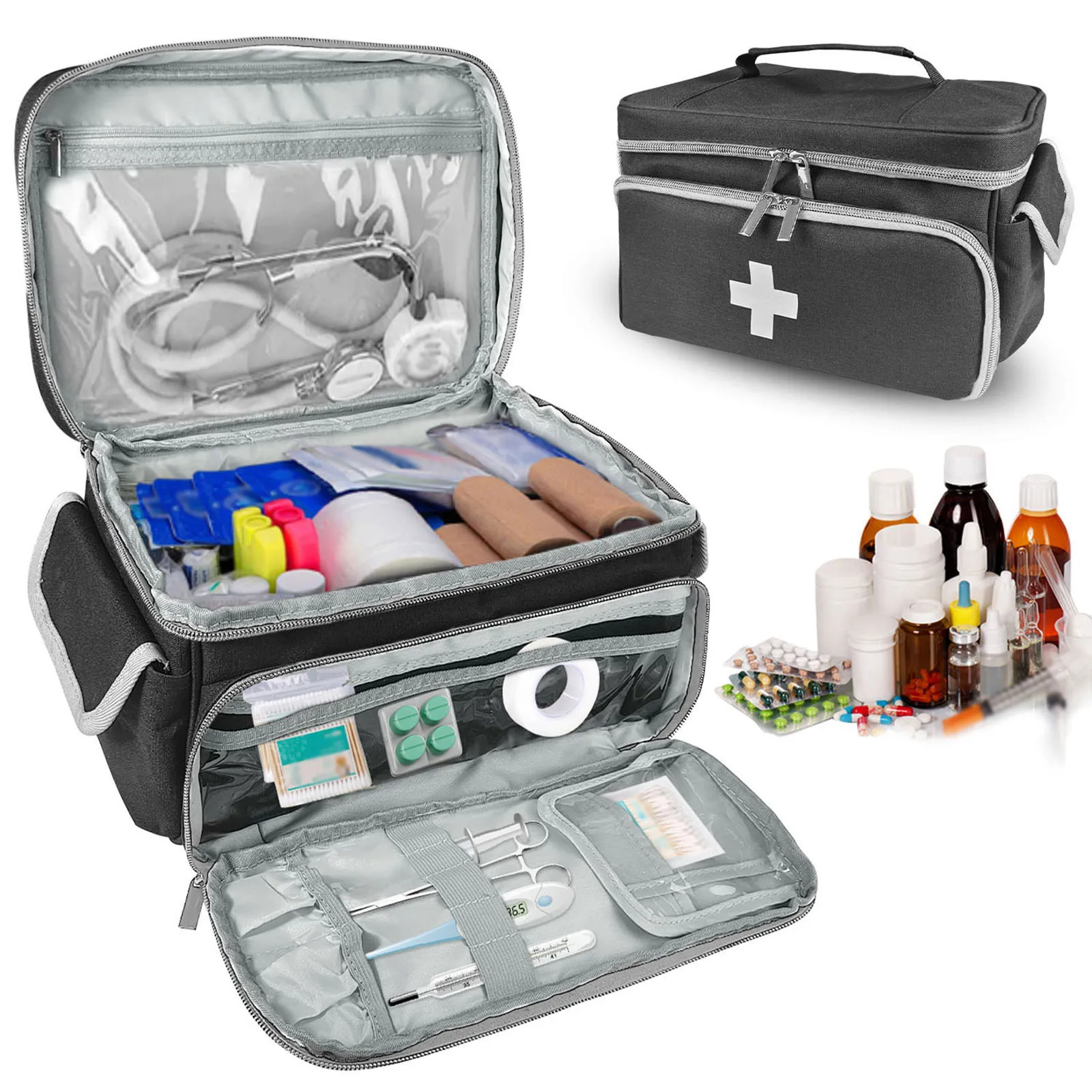 Medical Storage Bag Travel First Aid Kits Bag Emergency Supplies First Aid Bag Pill Bottle Organizer for Travel Workplace Car