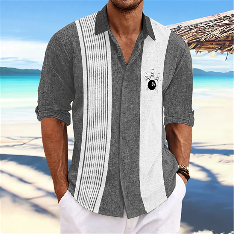 

2023 Men's Shirt Fashion Hawaiian Shirt Bowling Retro Stripe Long Sleeve Lapel Shirt Casual Vacation Soft Comfortable Plus Size