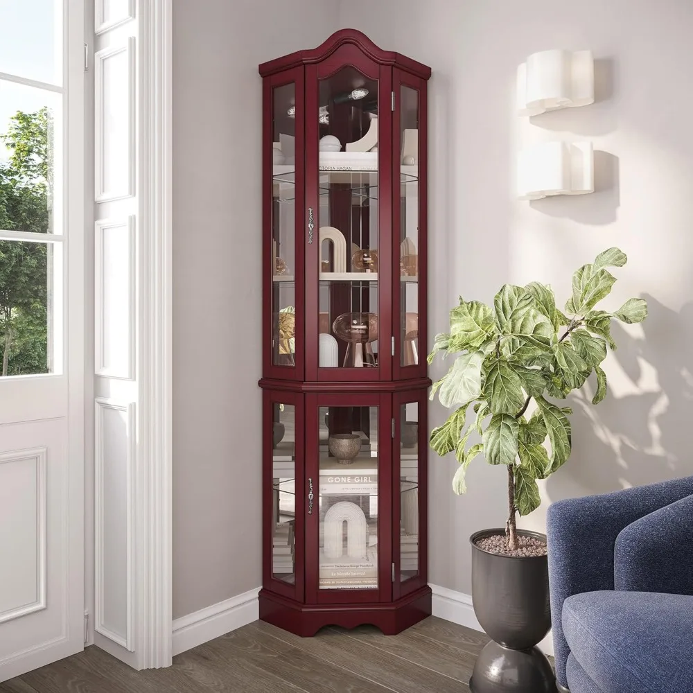 Wooden Shelving with Tempered Glass Door and Liquor Storage Area with 5 Shelves