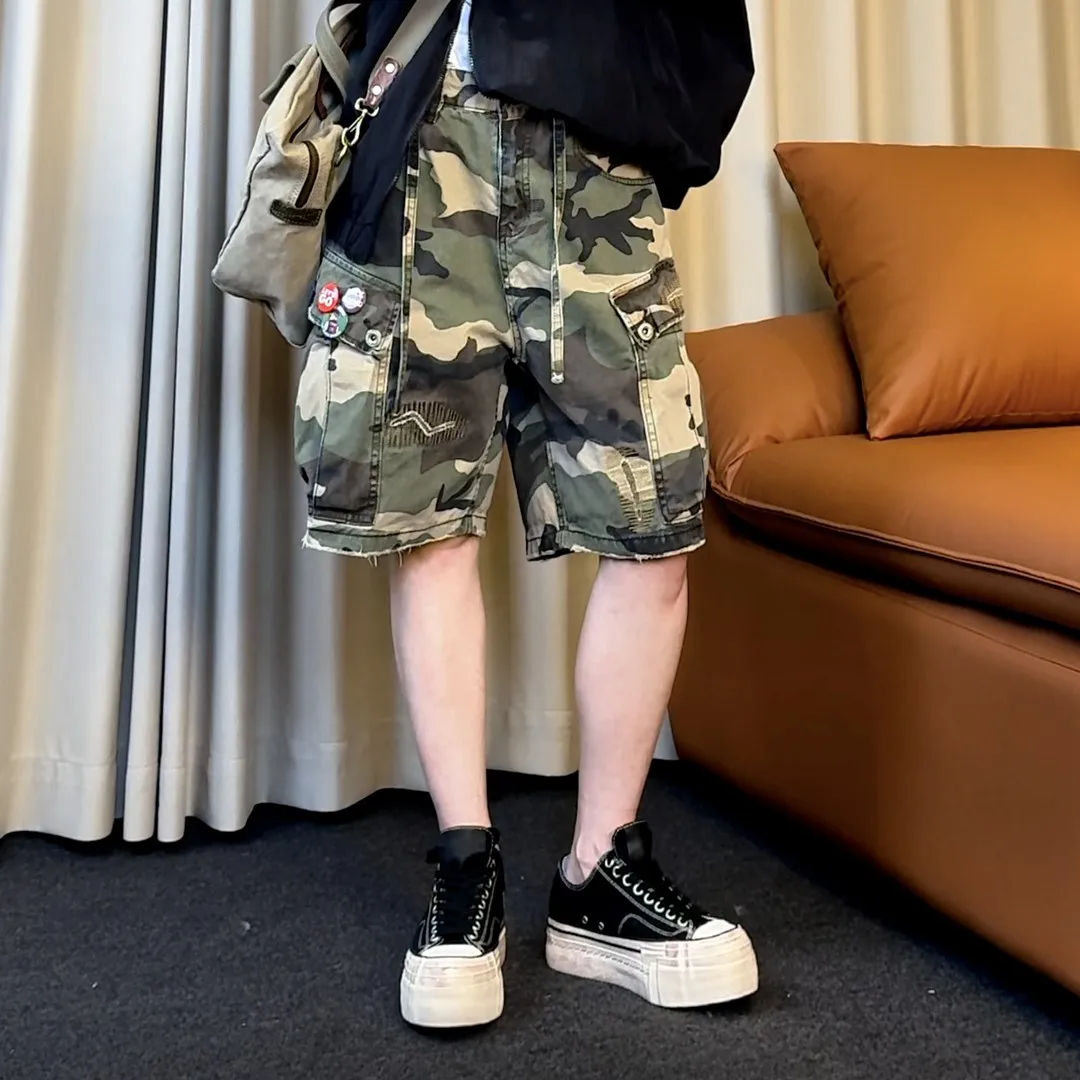 

Камуфляжные шорты ручной работы для мужчин и женщин, летние дышащие повседневные брюки прямого кроя с карманами, молодежные и стильные.