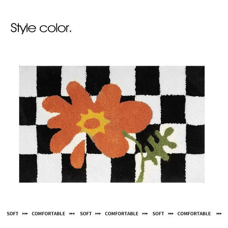 

Цветочные коврики для ванной Мягкие плюшевые шахматные коврики Пушистые сетки Мягкий цветочный ковер для ванной комнаты Прикроватный ковер Домашний декор Нескользящий напольный коврик