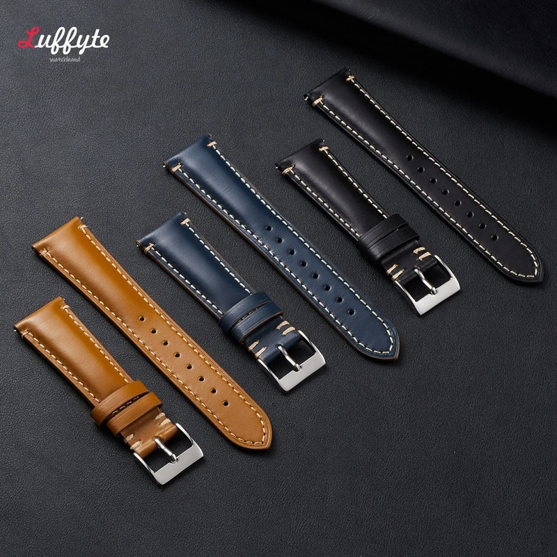 Smooth Bright Cowhide Leather Watch Strap 20mm 22mm Quick Release Business Replacement Men Women Retro Watchbands