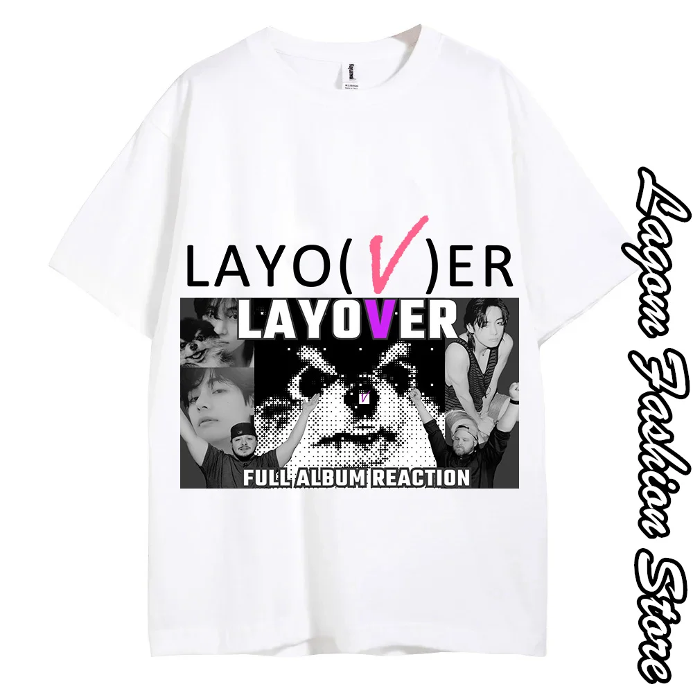 Korean Kpop Singer V Layover Album T-Shirt Summer Women Men Cotton Tops Tees Short Sleeve Clothing Female Casual Streetwear