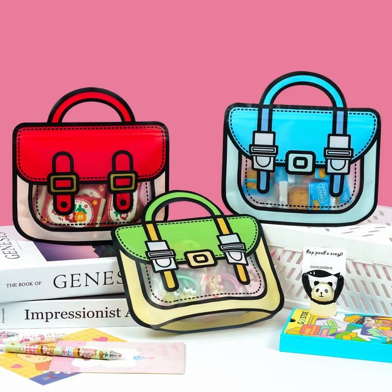 Red/Blue Schoolbag Shape Candy Bags Cute Cartoon Frosted Plastic Zipper Snack Gift Bag Packing Kids Birthdays Party Decoration