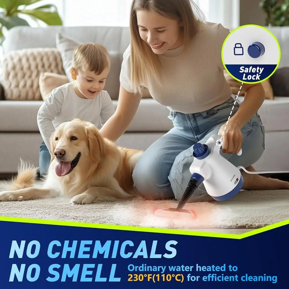 منظف بخار محمول قوي مضغوط متعدد الأسطح خالي من المواد الكيميائية خفيف الوزن محمول 12 ملحق قفل أمان للاستخدام المنزلي
