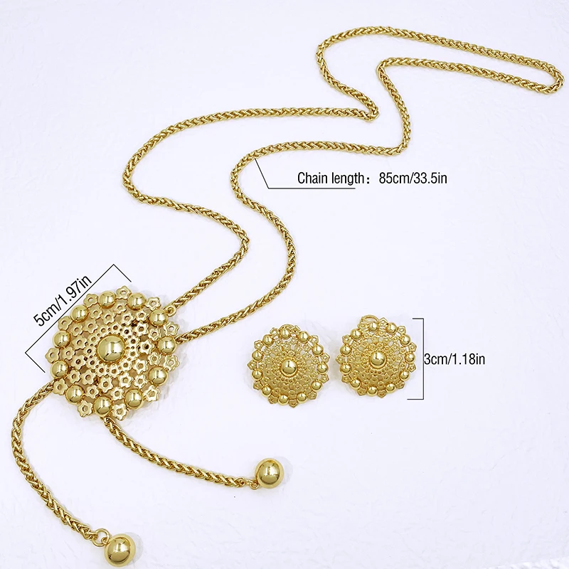 Women Necklace Earrings Set Unique Sweater Long Chain Elegant Flower Pendant Adjustable Length Wedding Party Accessories