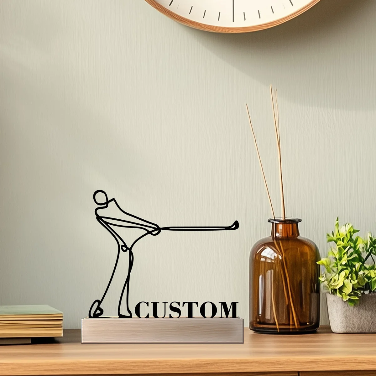 1 قطعة تمثال حديد رياضي جولف بسيط مع قاعدة خشبية زخرفة حديدية القصدير النحت الفن الحرف مع قاعدة خشبية مكتب عمل