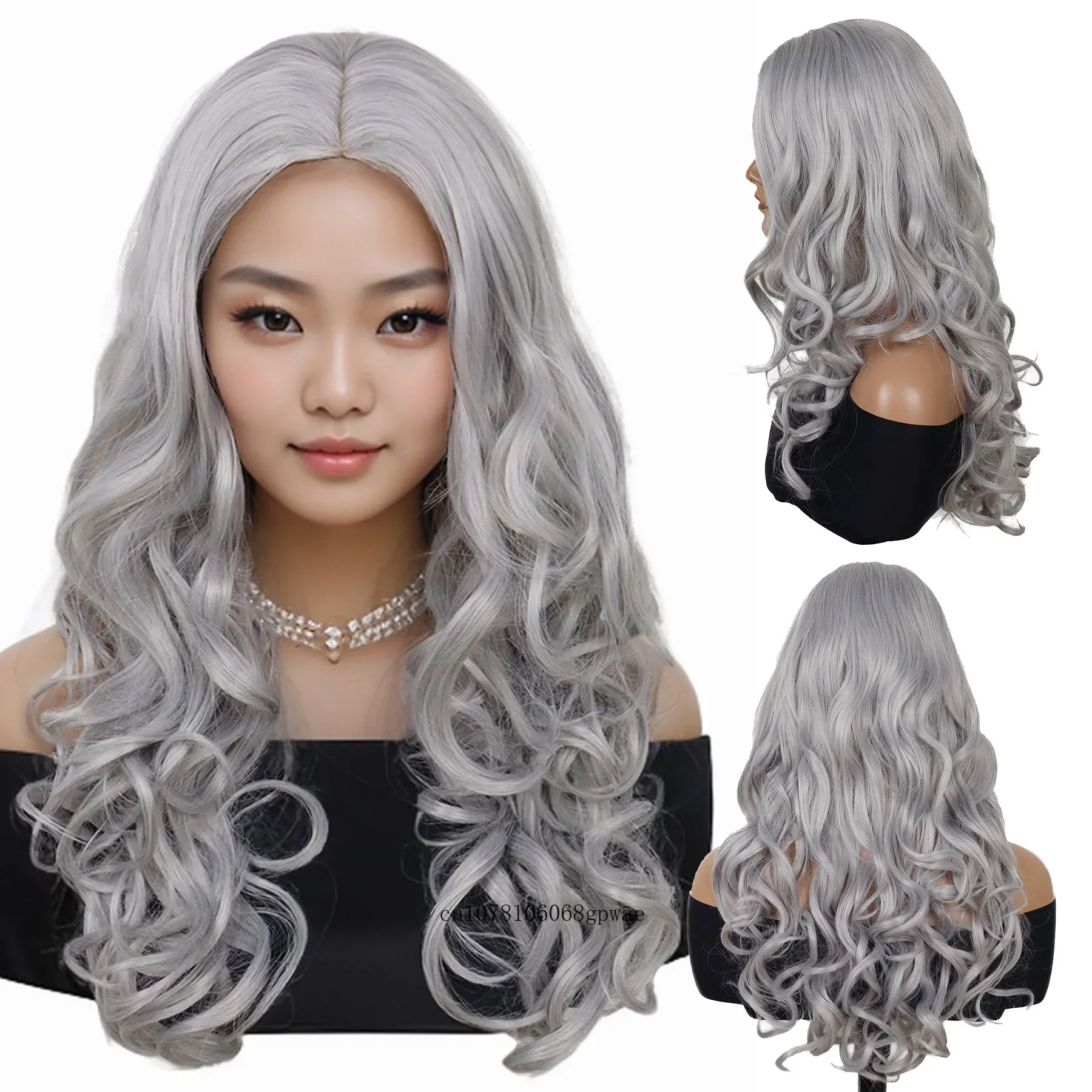 Grey Long Curly Wig Synthetic Body Wave Wigs for Women Natural Fluffy Heat Resistant Older Women Wig Cosplay Costume Halloween