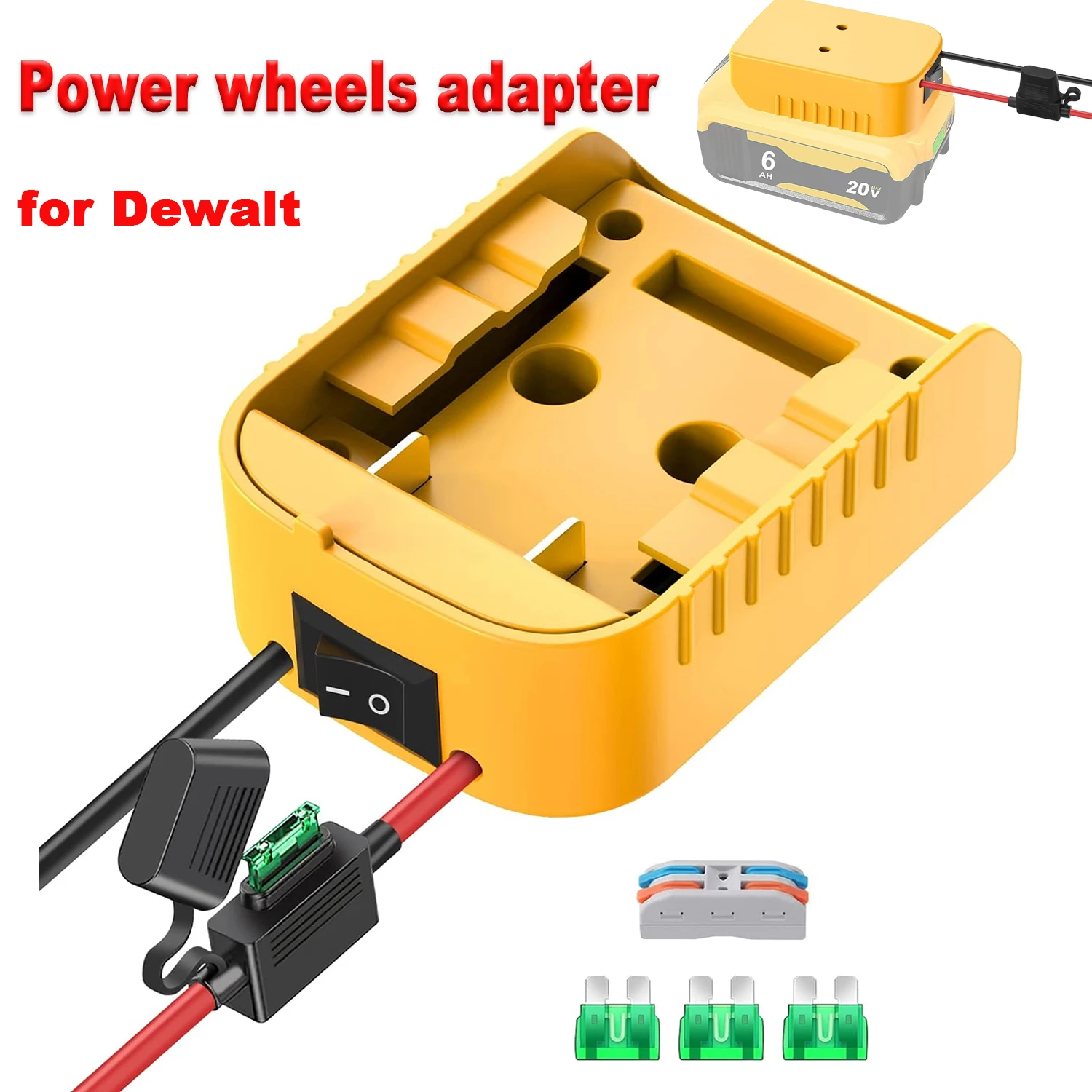 

Адаптер Power Wheels для Dewalt 20V – Комплект для переоборудования с выключателем/предохранителем/проводом 12AWG/разъемом, для самостоятельной сборки электромобилей/радиоуправляемых машин/роботов