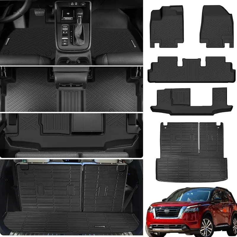 

US Floor Mats &Trunk Mat for 2022 2023 2024 Nissan Pathfinder 7 Seats with Backrest Mat All Weather TPE Rubber Cargo 2022-2024