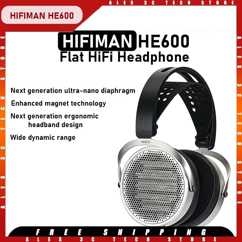 Hifiman He600 Flat Fullsize Over Ear Diaphragm Open Hifi Hires Monitoring Headset High Fidelity Wired Headphones For Audio