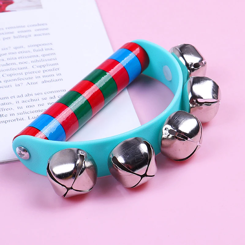 1Pc Random Semicircular Handbell Hand Bells With 5 Jingle Bells Wood Handle Musical Instrument Toy Children's Intellectual Props