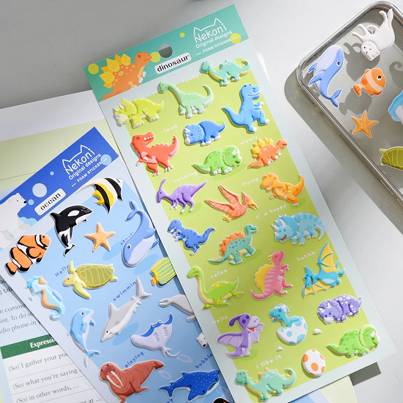 الكورية استيراد NEKONI الكرتون البطريق ديناصور المحيط الحيوانات ملصقات ثلاثية الأبعاد سكرابوكينغ لتقوم بها بنفسك مجلة لطيف القرطاسية المدرسة ملصق