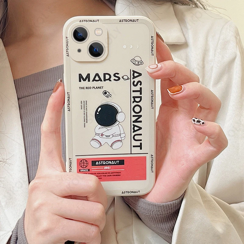 Mars-Astronauten-Druckhülle für iPhone 17e 18 17 16 15 Pro Max 14 13 Pro Max 16e Stoßfeste Silikon-Soft-TPU-Handyhülle Funda – Detail 7