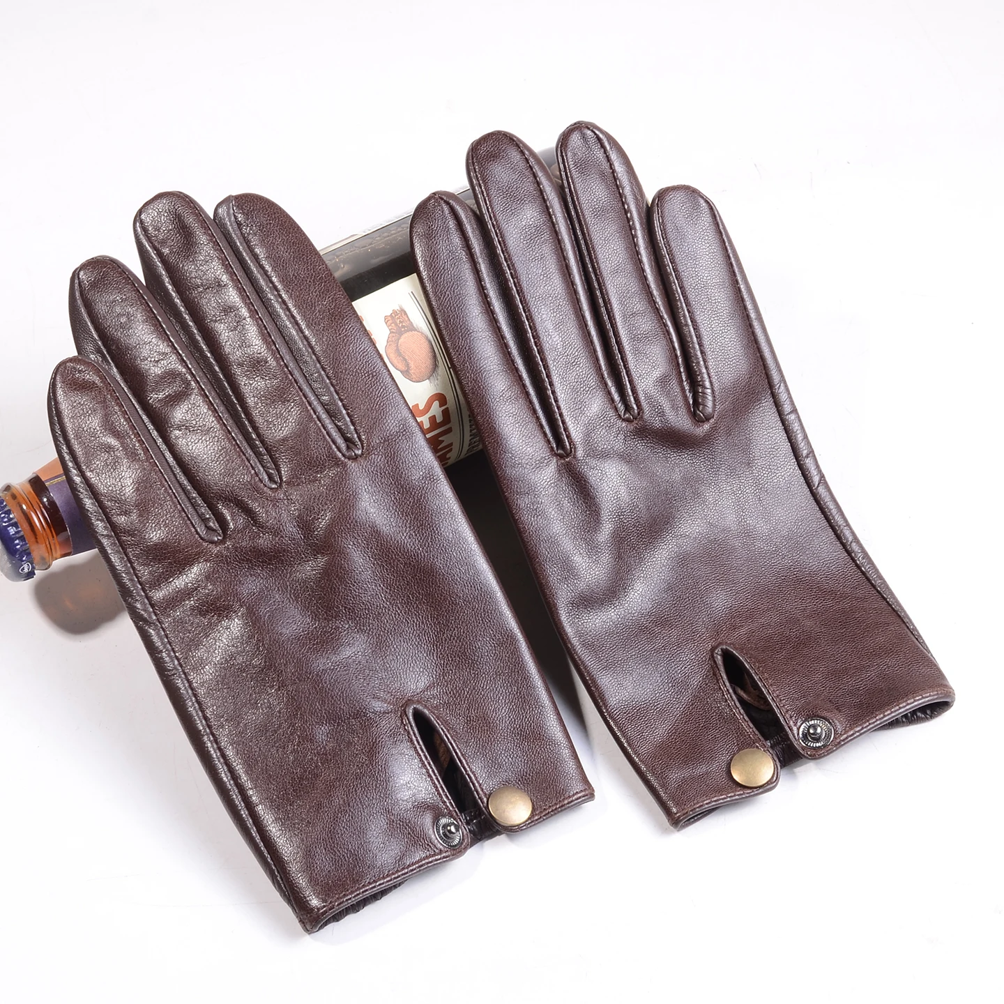Men's 100% Real Leather Unlined Classical Fashion Shrink Wrist Tactical Driving Riding Motorcycle Short Gloves