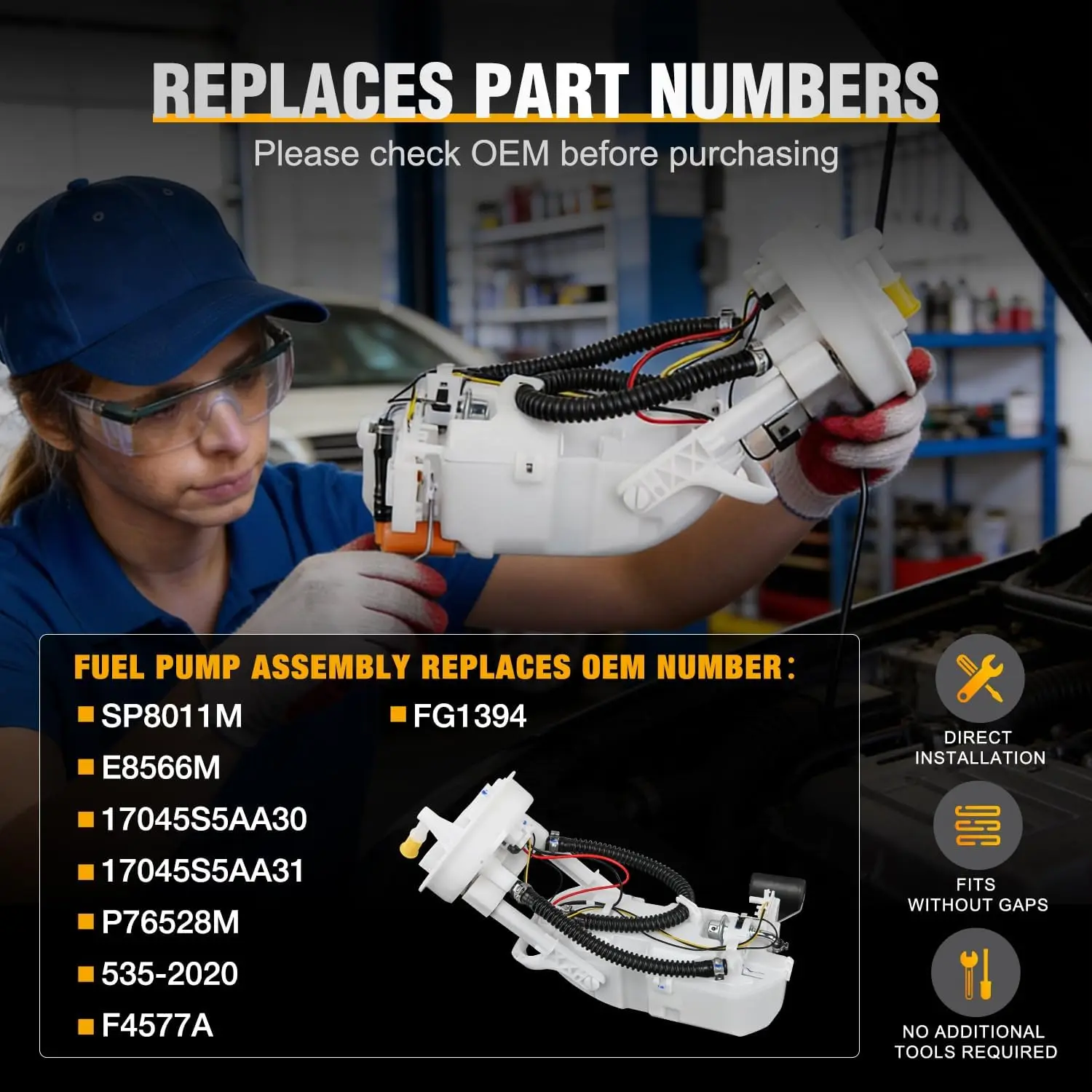 Nilight Fuel Pump Assembly E8566M Fit for Honda Civic 2001 2002 2003 2004 2005 L4 1.3L 1.7L 2.0L Automotive Replacement Electric Fuel Pumps Module Assembly with Sending Unit Replaces # SP8011M FG1394 - view 3