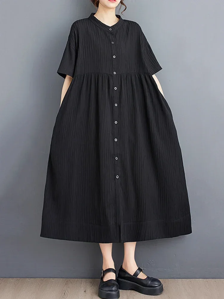 

XITAO Loose Stand Collar Dress Temperament Appear Thin 2024 Summer New Arrival Casual Fashion Elegant Solid Color Dress HQQ0422