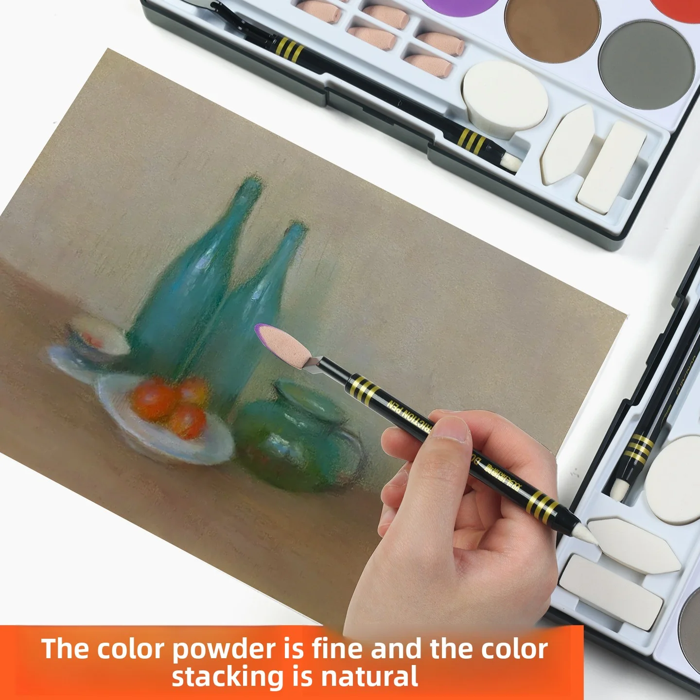 وضع مسحوق الألوان الكلاسيكية رماد اللون مجموعة الفن الطلاب استخدام أدوات الرسم الفني مسحوق الفحم سرعة وضع مسحوق رسم