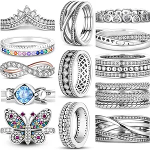 خاتم قابل للتكديس مطلي بالفضة للنساء ، زهرة إنفينيتي رويال ، مجوهرات راقية ، خواتم خطوبة فاخرة ، حفل زفاف ، ديزي أفضل 10 بيع كرات فضية متجر الجنس - No1