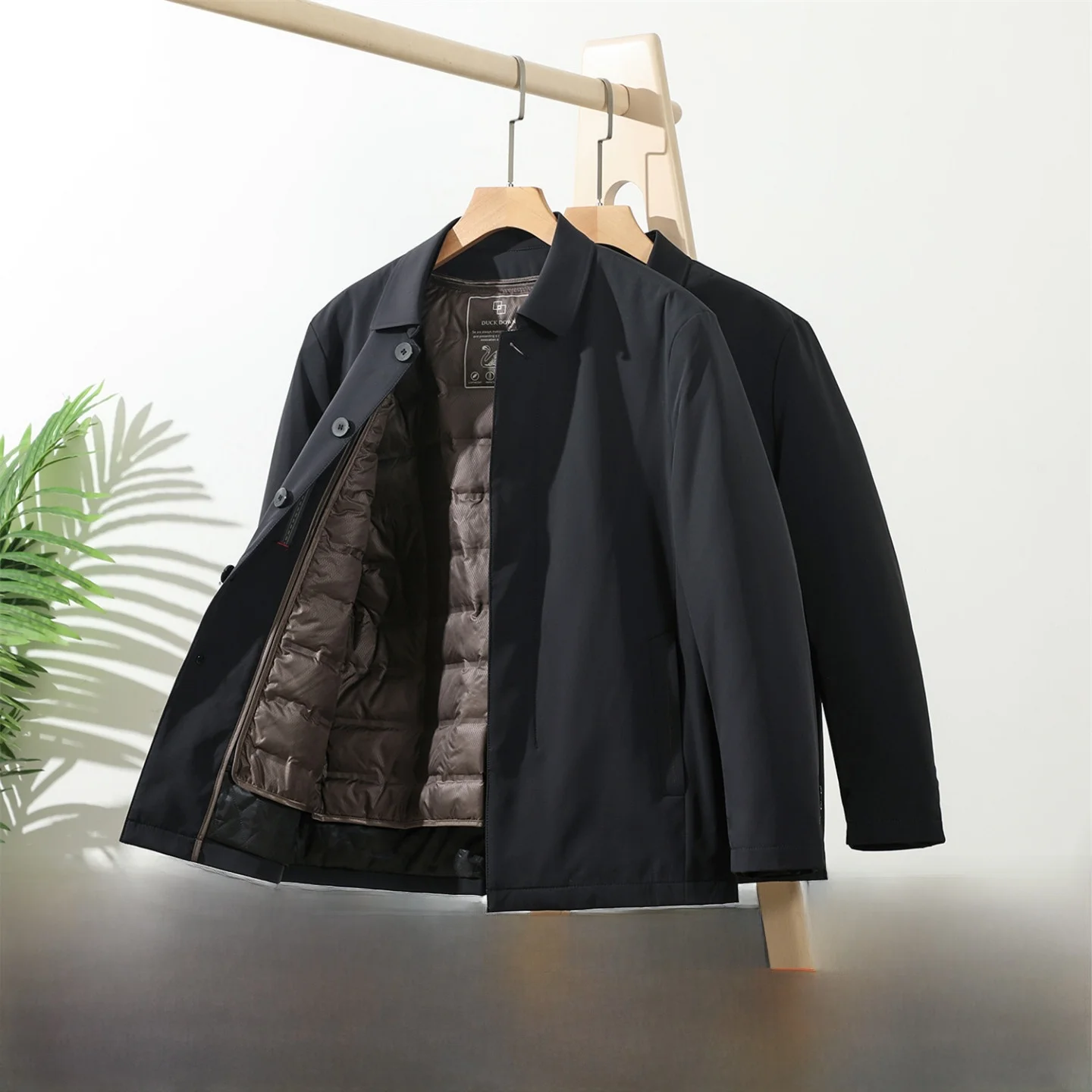 

Busin Sle Removable down Inner Lined Men's Jaet Collared down Jaet Warm Thiened Long Sve Zipper Closure