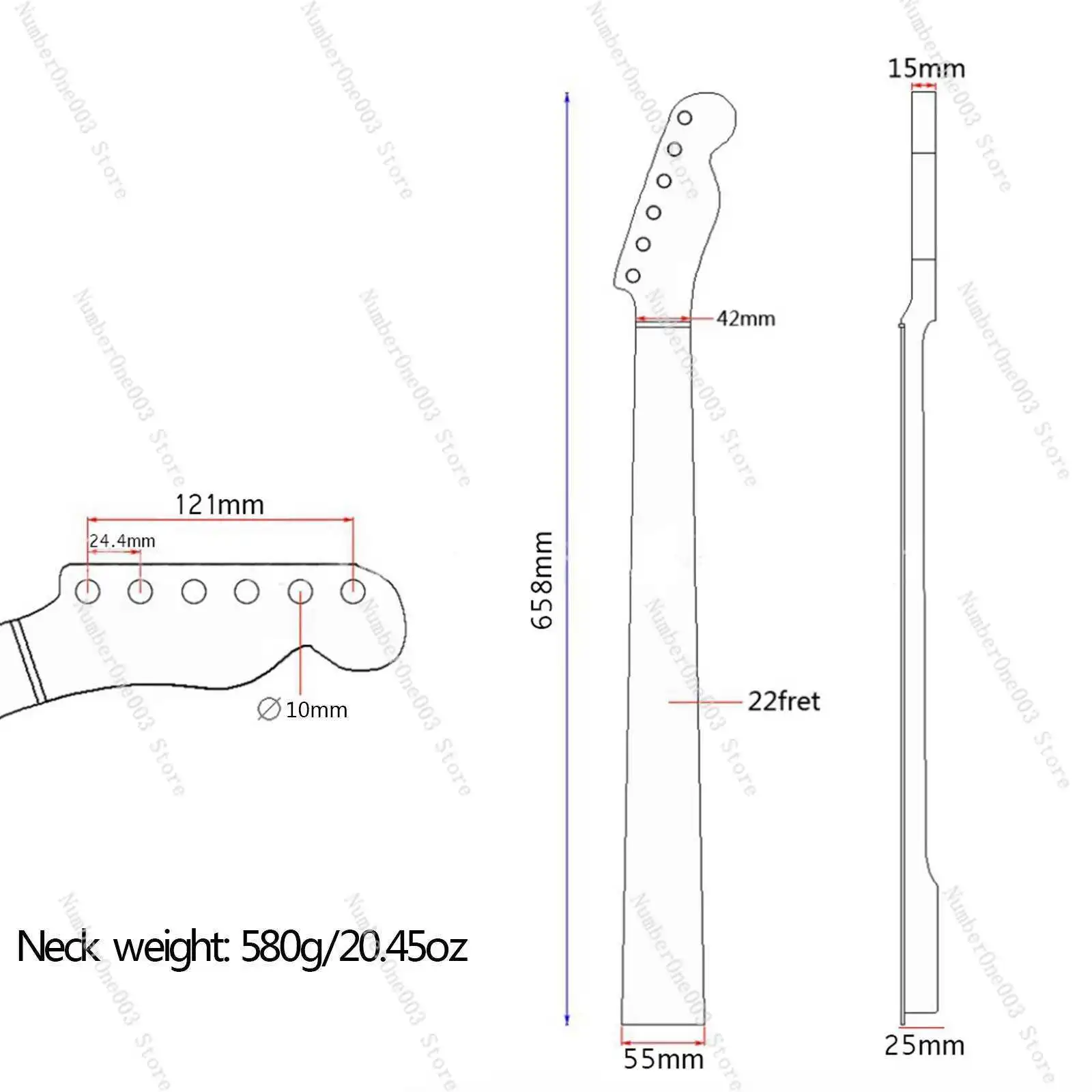 [bright Yellow] 22-fret Electric Guitar Neck, Canadian Maple Fingerboard, Back Center Line view 5
