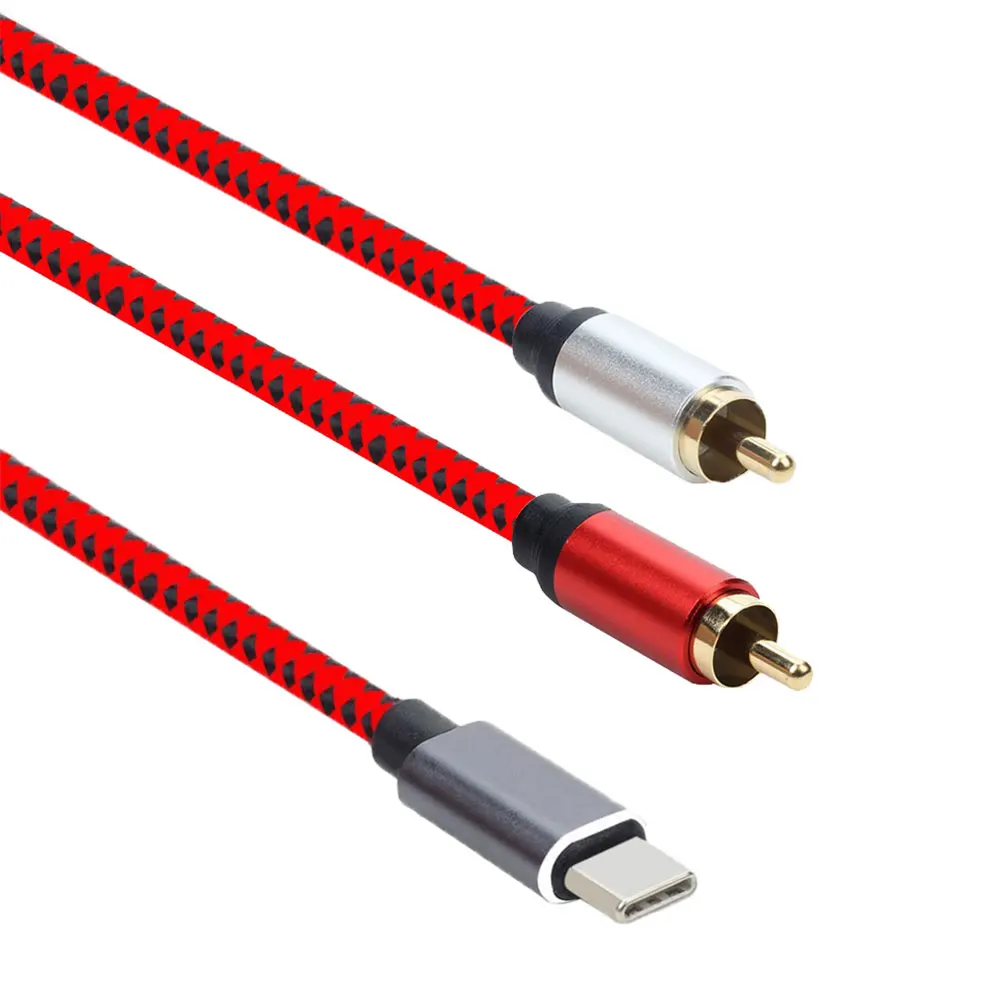 

1pc Type C To 2 Audio Cable Ultra Thick Wire Aluminum Alloy Compatible With Notebook Mobile Phone Red 1M Audio Video Cable