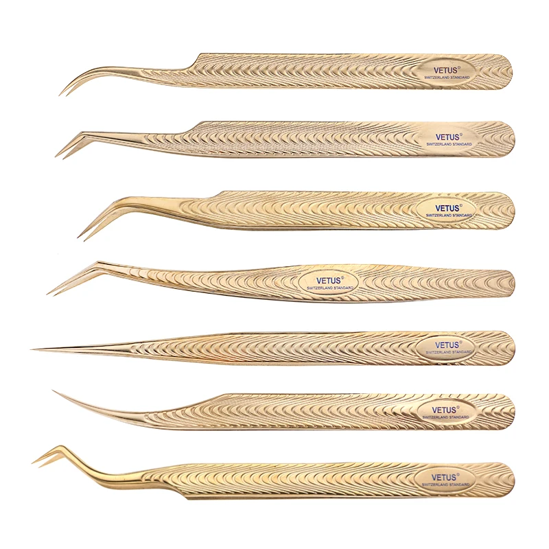 VETUS neue Anti-slip Edelstahl Wimpern Verlängerung Pinzette Beruf Faser Spitze Wimpern Präzision Pinzette T29A