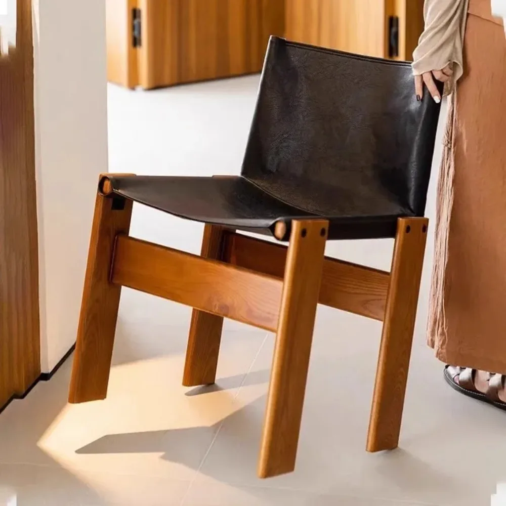 اليابانية الرجعية الطعام كرسي البراز الخشب الصلب العتيقة نمط الجلود مقهى الفاخرة ضوء مصمم الذراع كرسي الطعام أثاث المطبخ #3