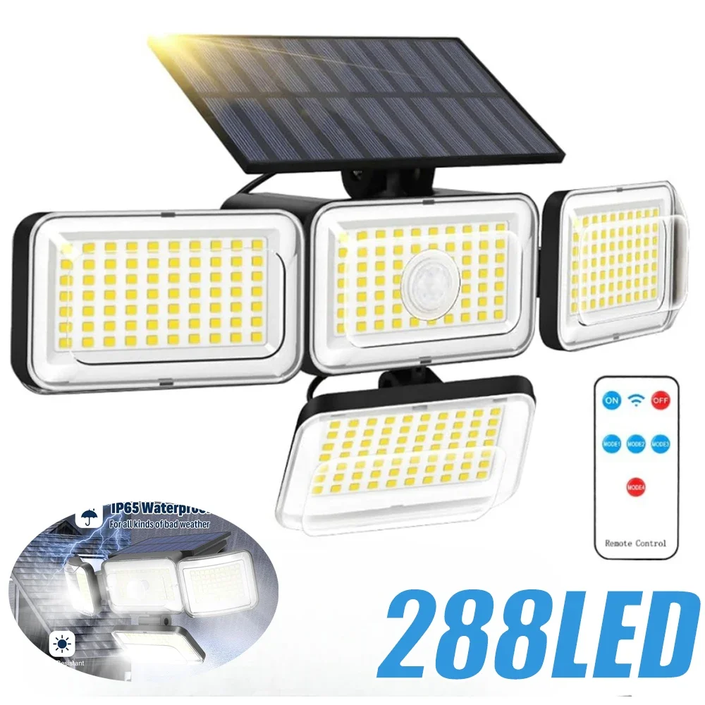 

Nice Solar Lights Outdoor, 288 LED Motion Sensor Outdoor Light With Remote , 278LED 4 Head IP65 Waterproof Solar Flood Security