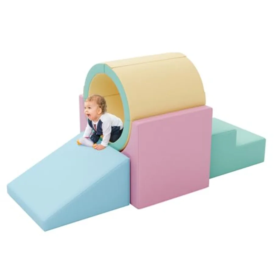 

Pink Foam Climber Tunnel and Ramps Play Set for Toddlers and Waterproof Indoor Crawling Gym Equipment Safe Easy to Clean Activi