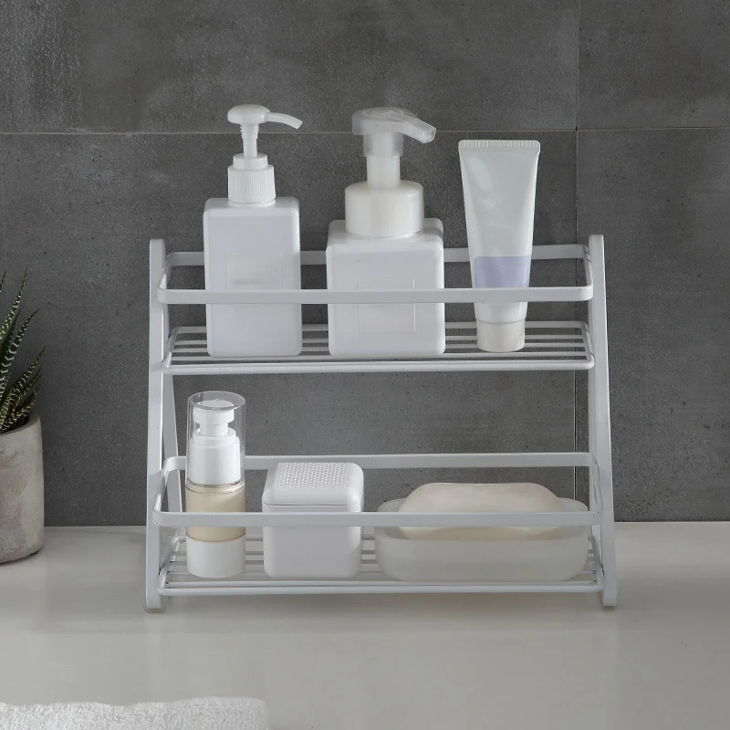 HOT-2 Tier Countertop Spice Rack Step Shelf For Kitchen Pantry Bathroom Cabinet Organizer, Metal, White