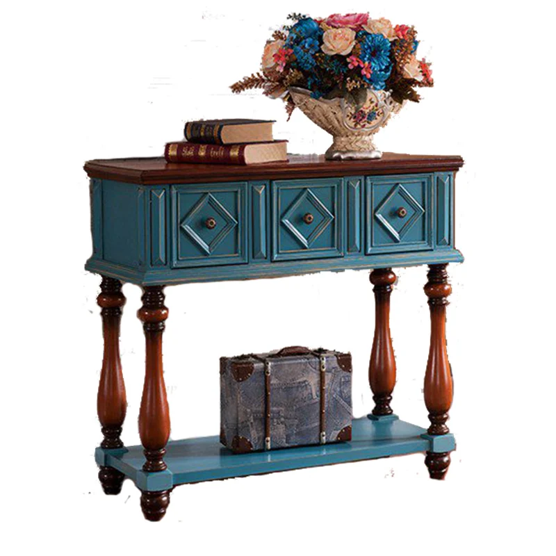 European Style Console American Country Side View Small Drawer Table Side Desk Table Solid Wood Furniture Retro