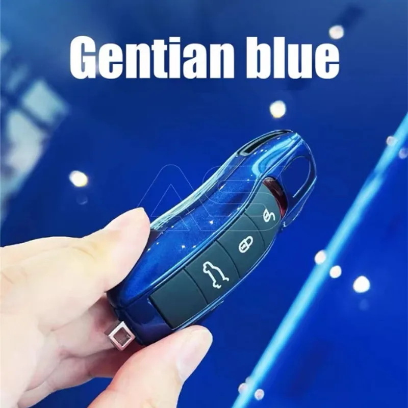 3 Piece Set Gentian Blue ABS Car Key Cover Key Fob Shell Fit for Porsche Cayenne Macan 718 Panamera 911 Car Key Case Accessories