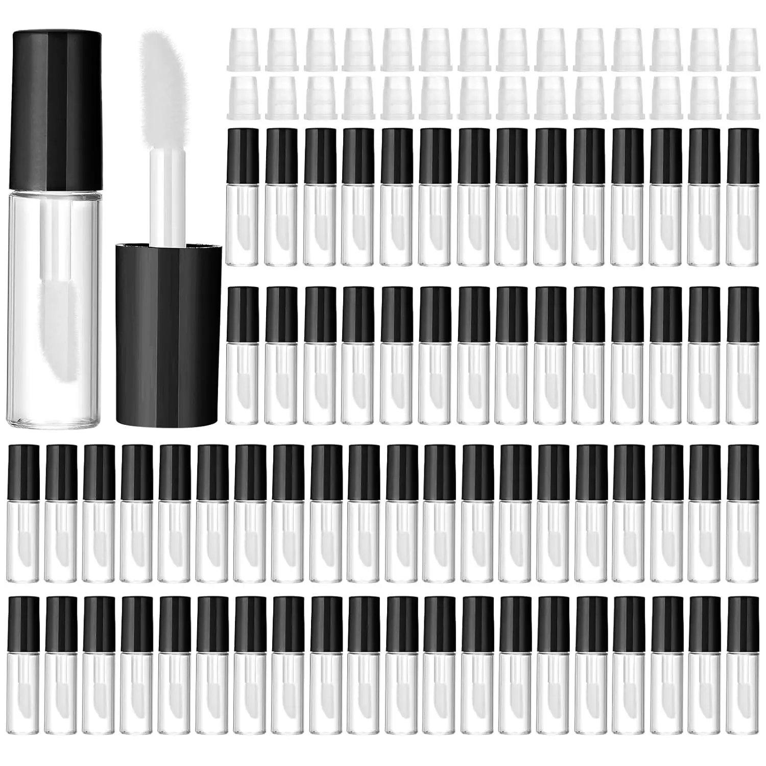 1500Pcs 1.2ML Clear Mini Lip Gloss Tube Empty Lip Balm Containers With Black Lid for Lipstick