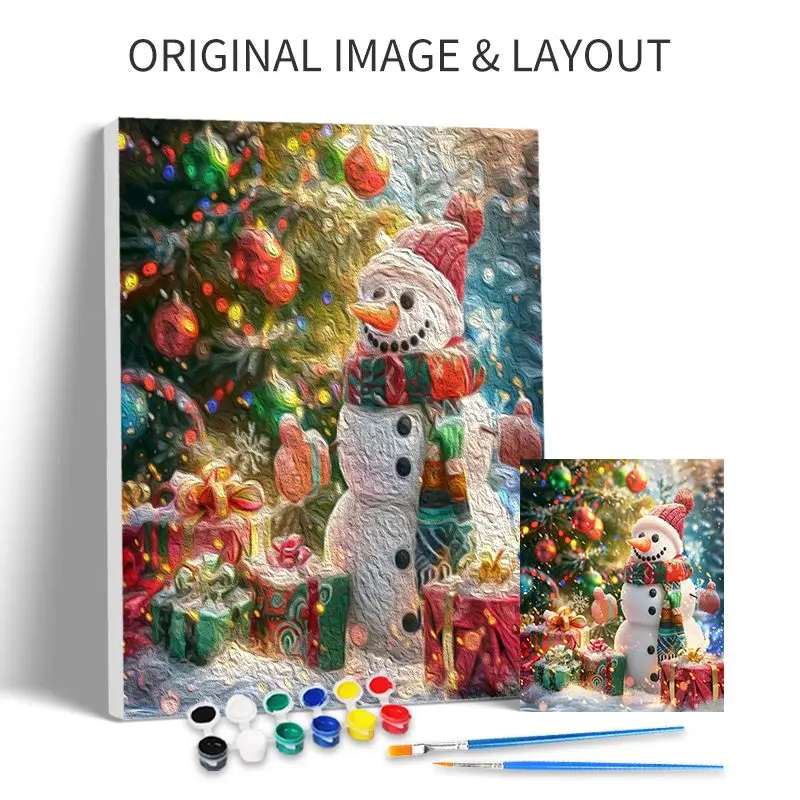 CHENISTORY Coloring By Number Snowman Pictures By Number Drawing On Canvas HandPainted Art Christmas Gift Kit DIY Decoration