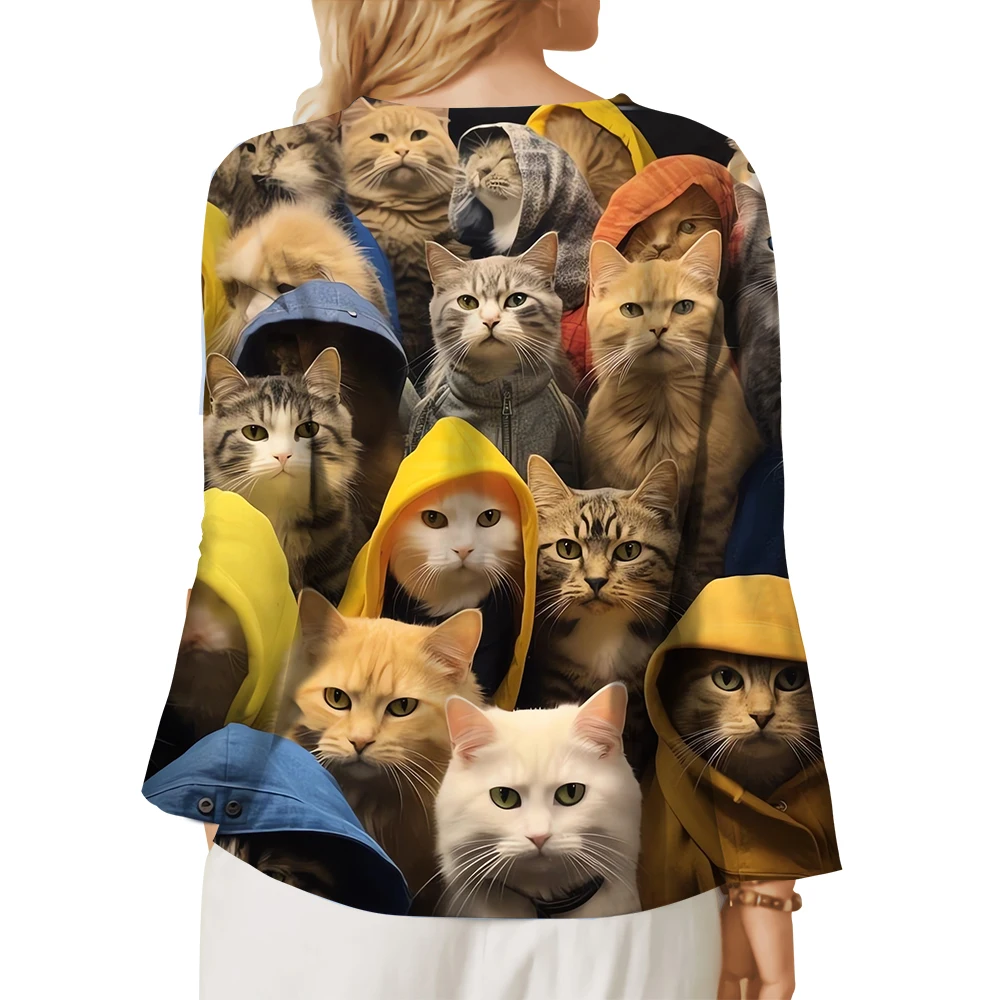 CLOOCL Women Animals Long Sleeve Shirts Funny Cute Kitten Cats Printed T-shirts Fashion Casual Tees Streetwear Dropshipping