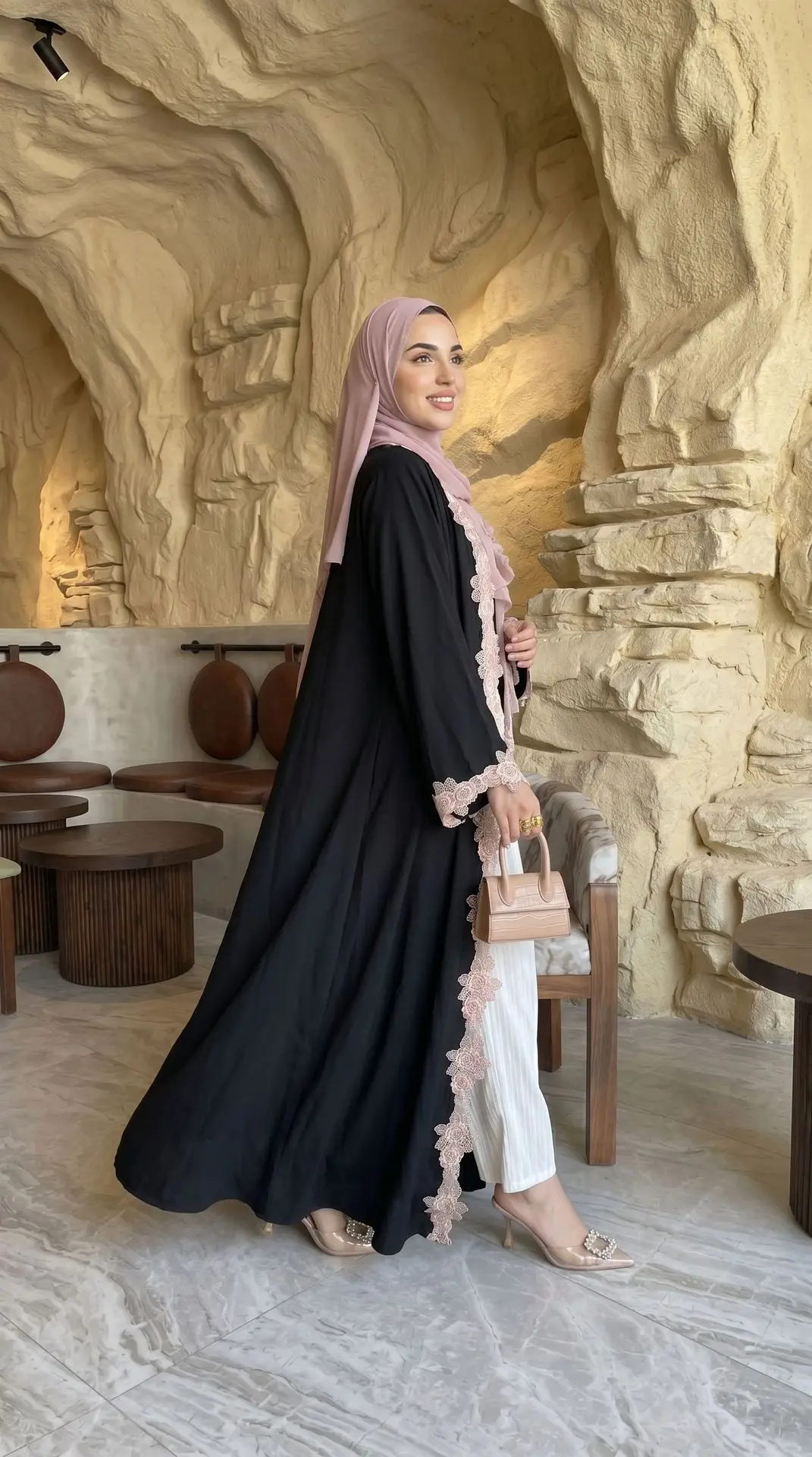 Women Flower Lace Open Abaya Dubai Turkey Kaftan Muslim Dress Eid Jalabiya Islam Robe Ramadan Kimono Cardigan Kebaya Abaya 4