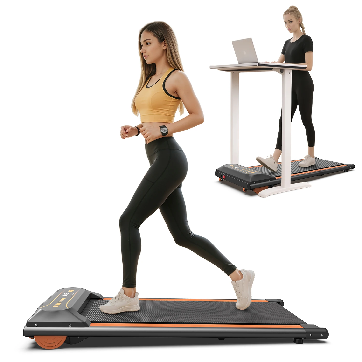 Spot Inventory High Quality Gym Home Folding Walking Pad Treadmill Household Equipment Walking Machine Orange