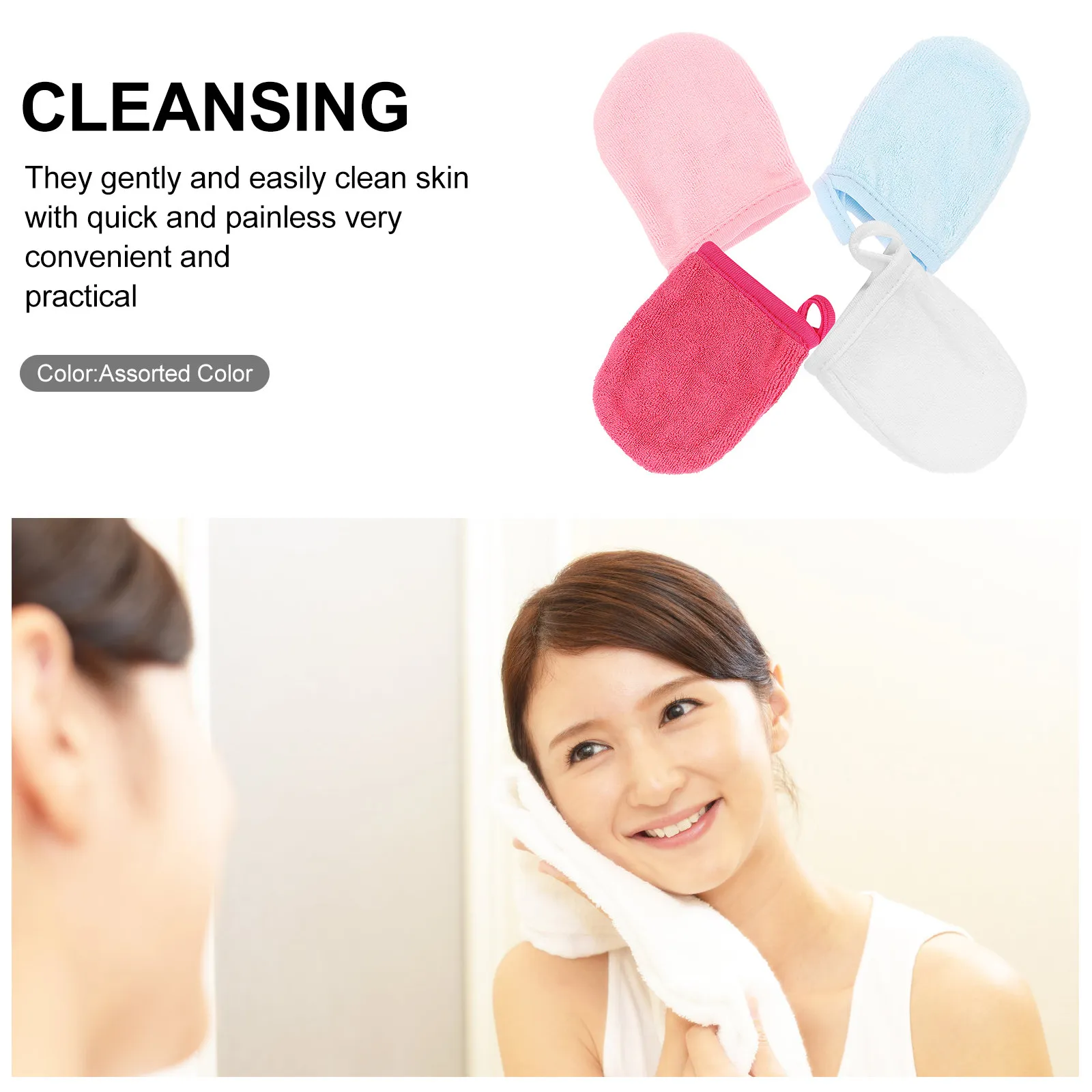 4Pcs Facial Cleaning Gloves Microfiber Makeup Remover Mitts Gentle Reusable Face Wash Mitts for Eyes Nose Hard to Reach Areas view 2