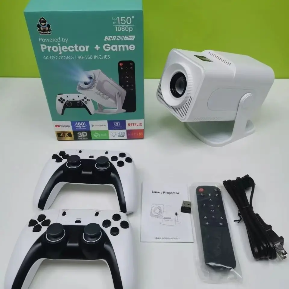 

HCS350 Pro Ретро игровая консоль Четырехъядерная система Android12 Портативный интеллектуальный проектор Игровые консоли ARM Cortex-A53 720p