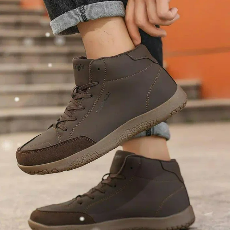 Mid Top Barefoot Shoes Mens Wide Toe Ankle Boots Outdoor Non-Slip Artificial Shoes Minimalist Barefoot Shoes Outdoor Zero Soles