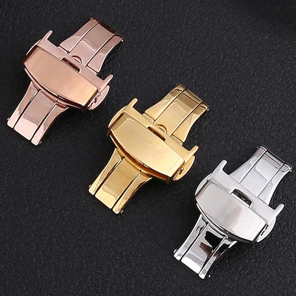 

20mm Double Pressed Automatic Butterfly Clasp Golden Steel Watchband Buckle 22mm Luxury Durable Deployment Watch Clasp