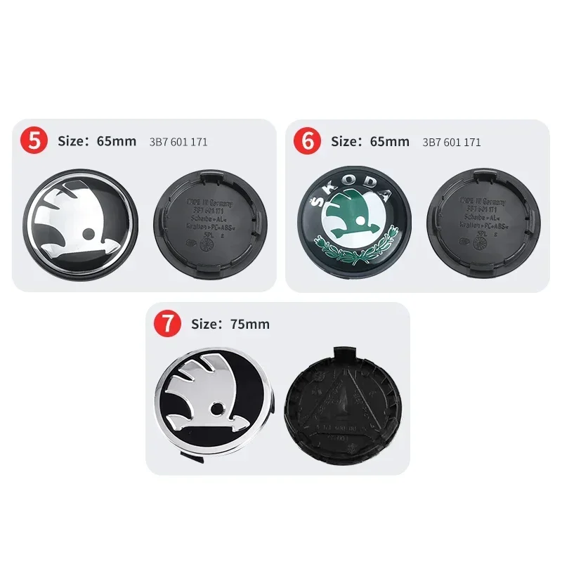 4pcs 56mm 65mm 75mm 5JA601151A 1J0601171 3B7601171 Car Wheel Center Cap Logo Hub Rims Cover For Skoda Fabia Rapid Superb Octavia view 3